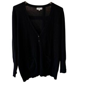 Joseph A Black Button Cardigan Sweater V-Neck with Pockets Size Large